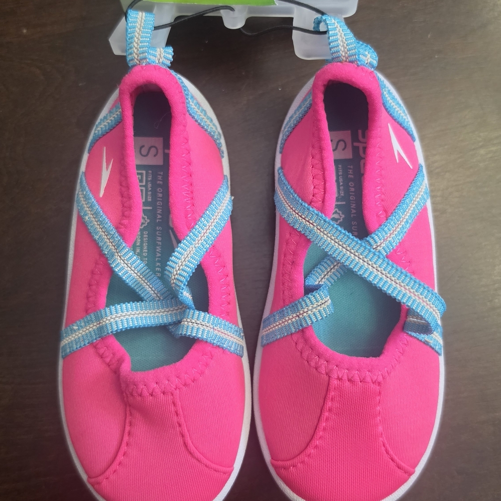 Speedo Hot Pink Kids Water Shoes with Blue Straps